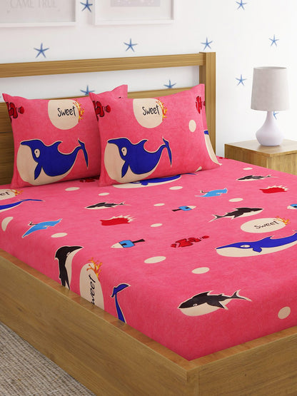Hosta Homes Dancing Whales Multicolored Kids Bed Sheet With Pillow Covers image 0