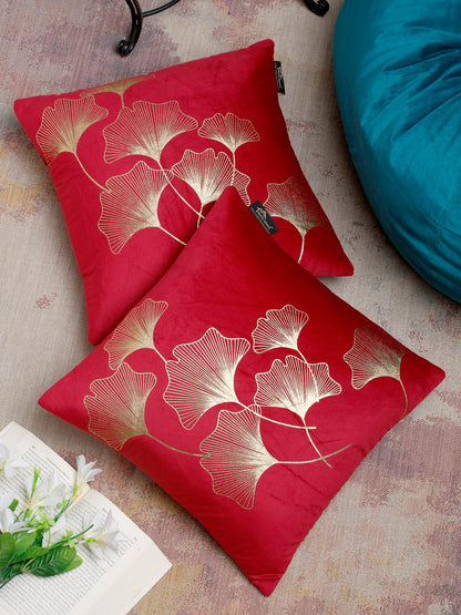 16X16 Soft Velvet, Foil Printed Maroon, Zipper - Pack of 2 image