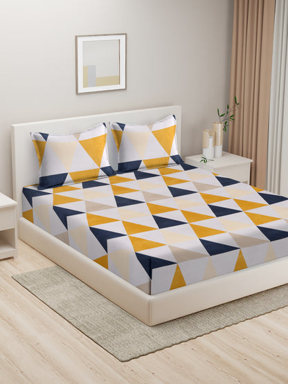 Hosta Homes Geometric Design Multicolored Bed Sheet With Pillow Covers - King Size image