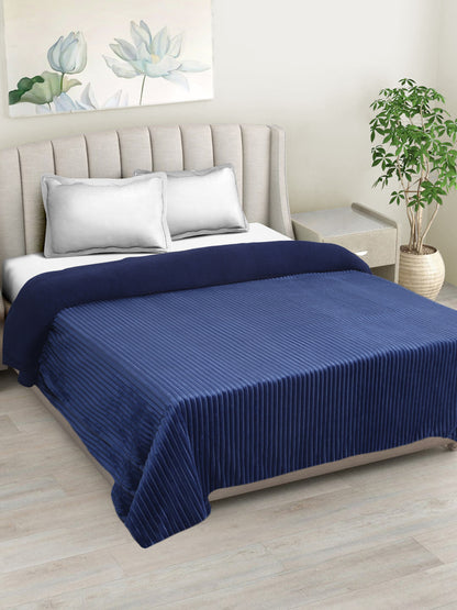 Blue Luxury Ultra Soft Embossed Sherpa Double Bed Blanket