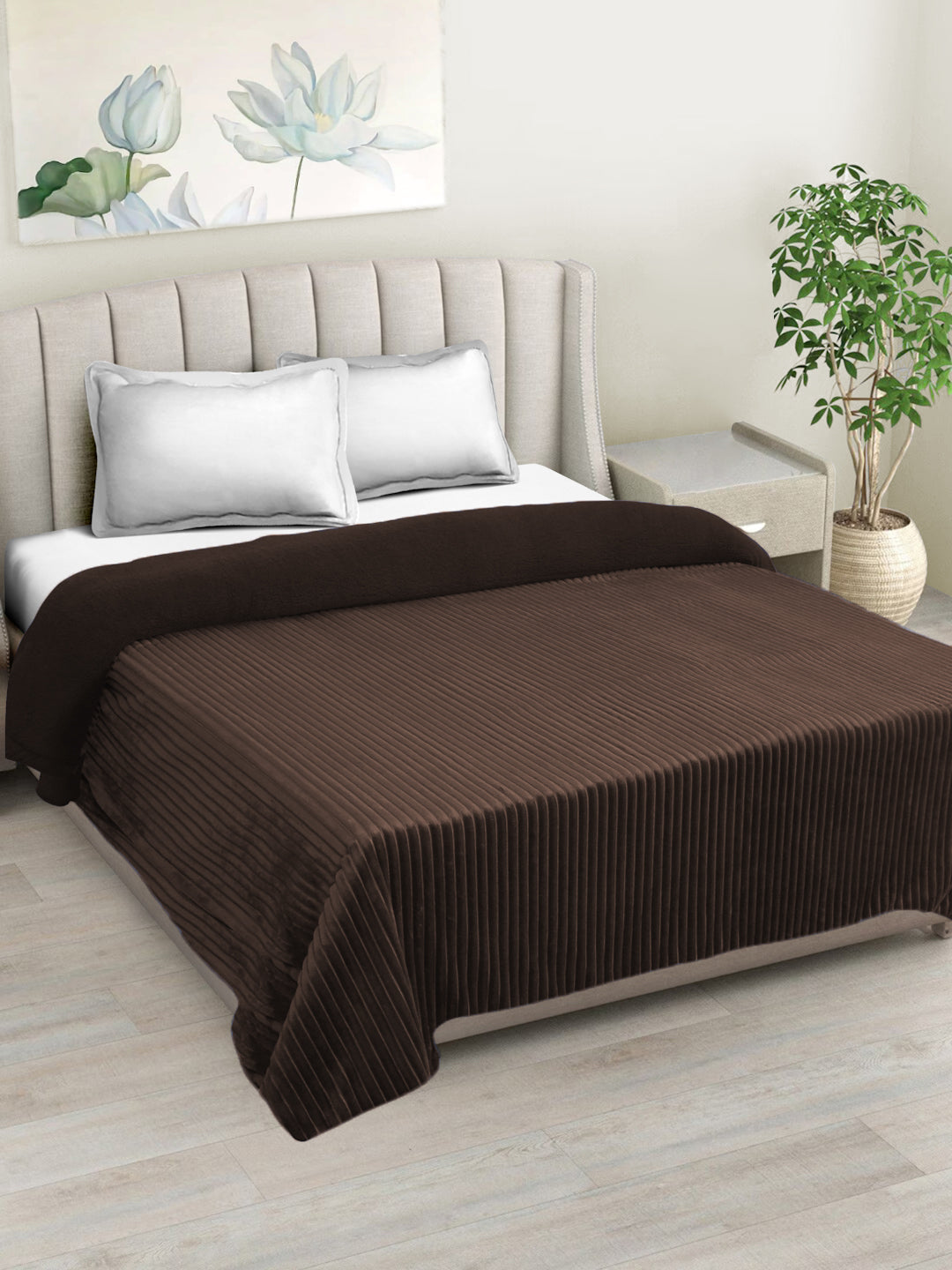 Brown Luxury Ultra Soft Embossed Sherpa Double Bed Blanket