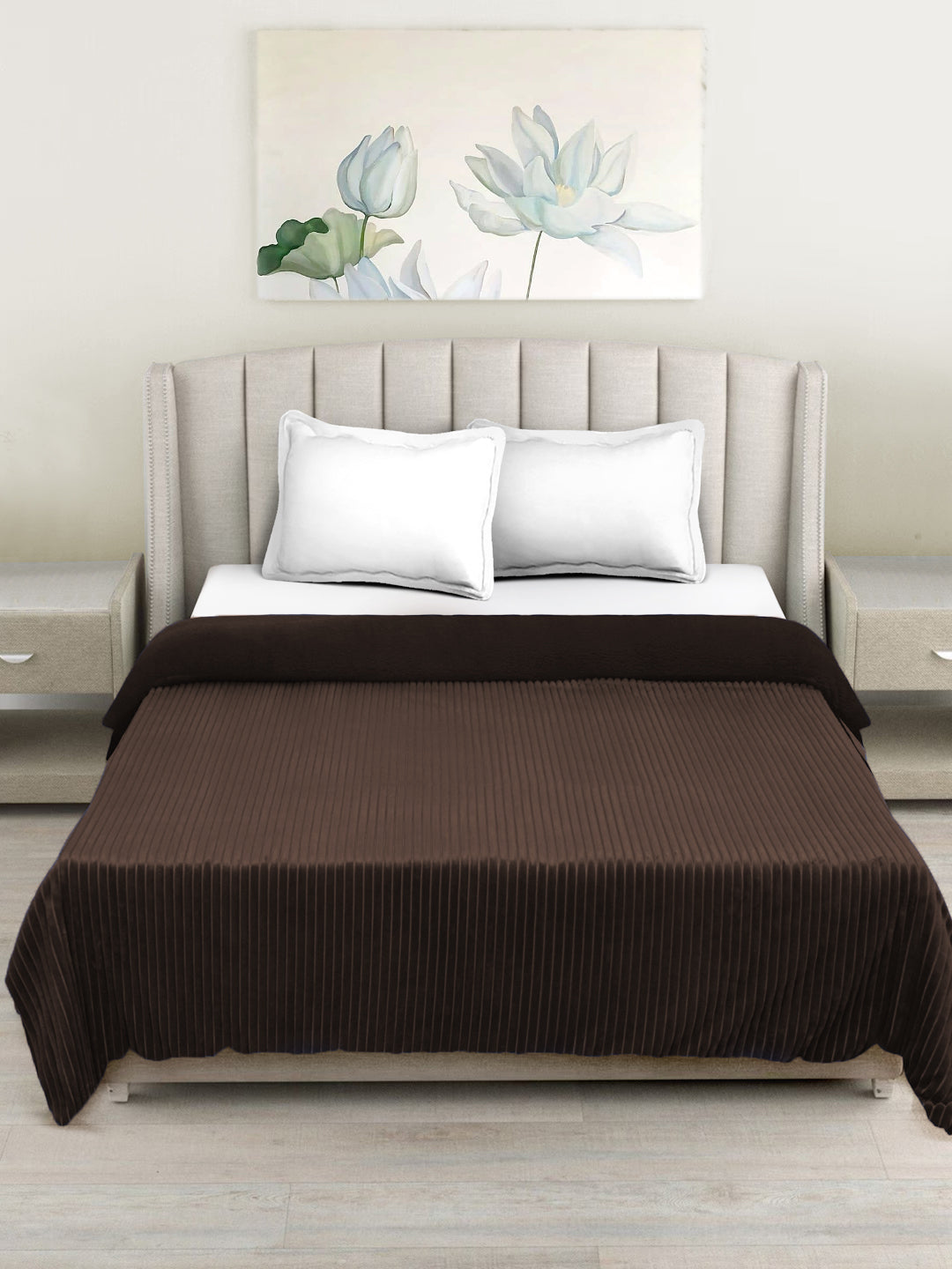 Brown Luxury Ultra Soft Embossed Sherpa Double Bed Blanket