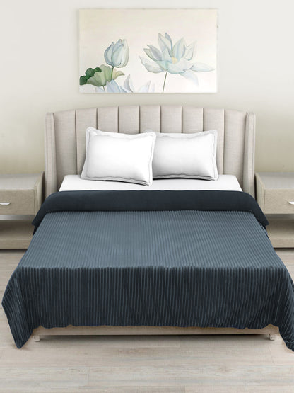 Grey Luxury Ultra Soft Embossed Sherpa Double Bed Blanket