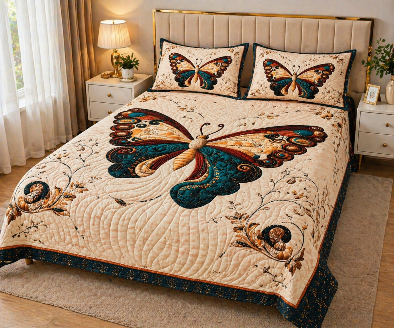 Soft Fabric 7D Quilted Printed Double Bed Sheet with 2 Pillow Covers