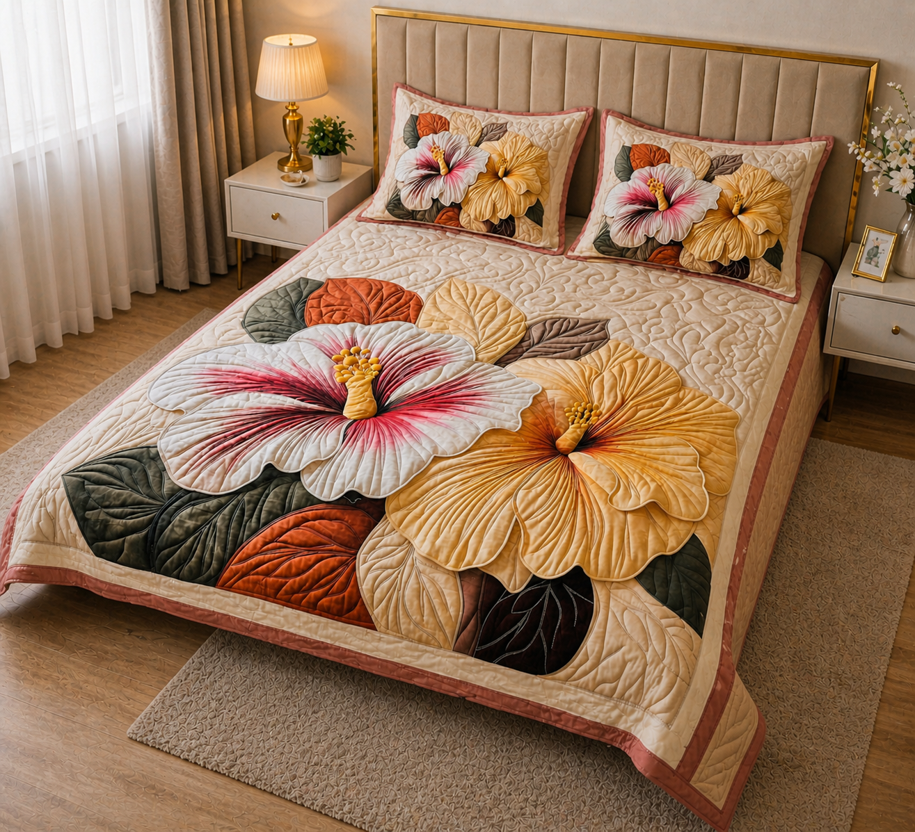 Soft Fabric 7D Quilted Printed Double Bed Sheet with 2 Pillow Covers