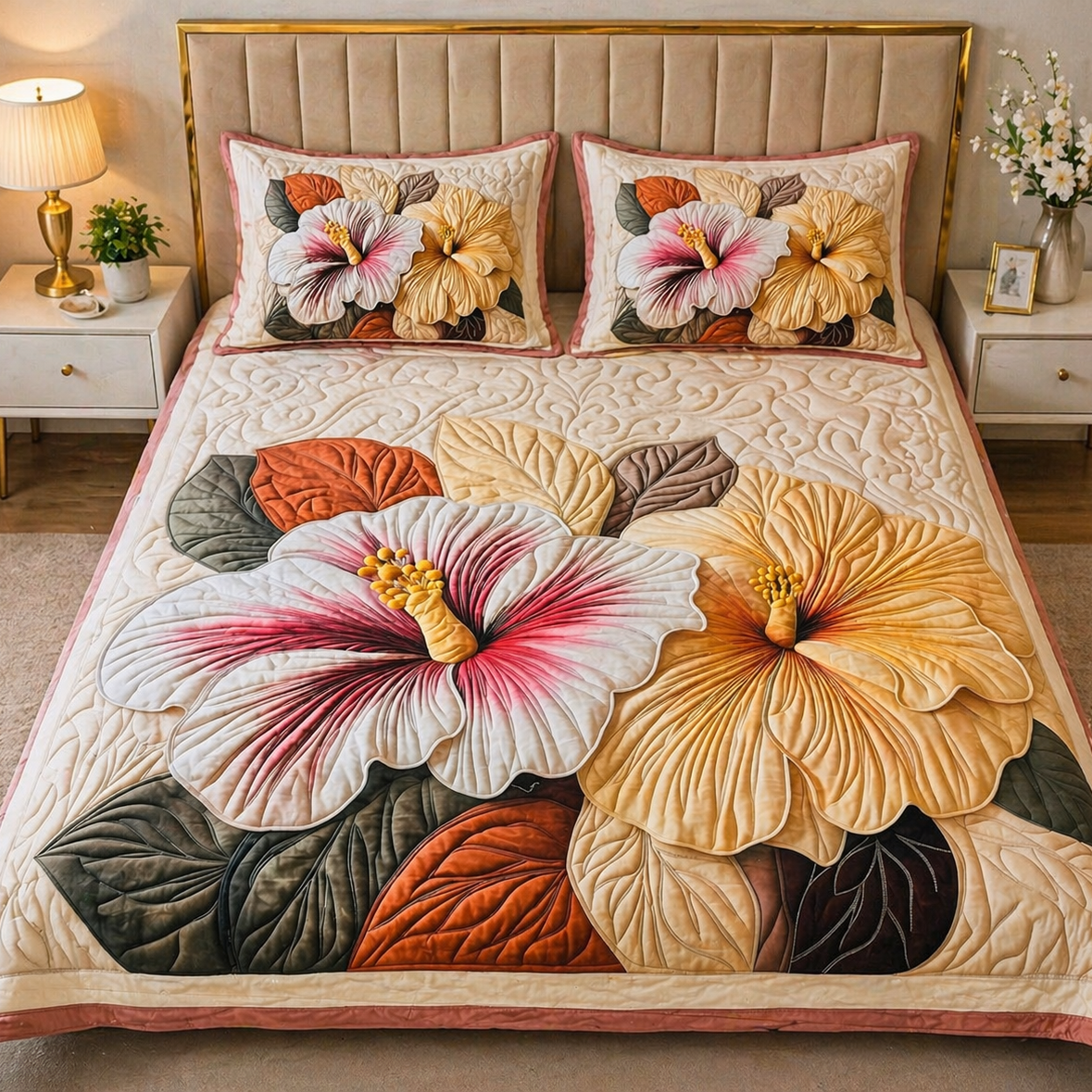 Soft Fabric 7D Quilted Printed Double Bed Sheet with 2 Pillow Covers