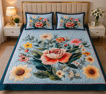 Soft Fabric 7D Quilted Printed Double Bed Sheet with 2 Pillow Covers