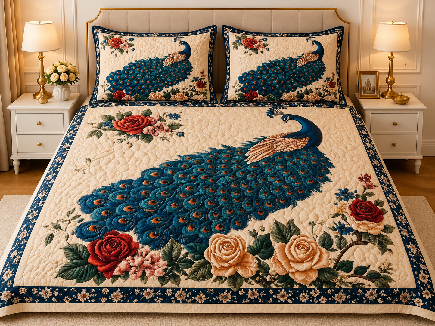 Soft Fabric 7D Pattern Printed Double Bed Sheet with 2 Pillow Covers