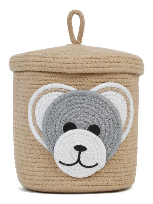 Beige teddy bear laundry hamper with cover
