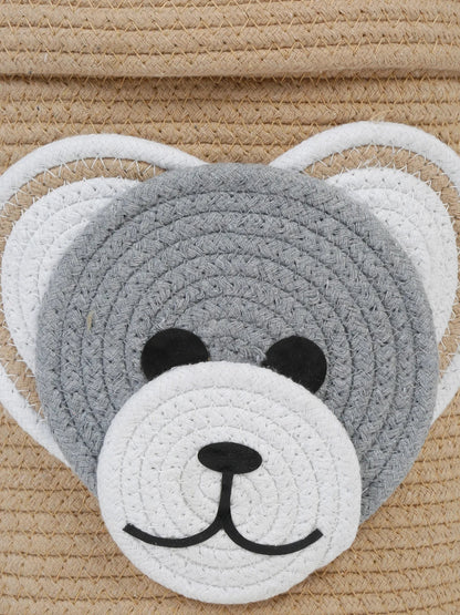 Decorative beige teddy bear laundry bin