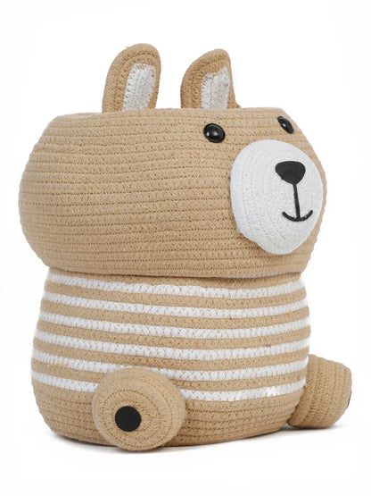 Handwoven jute cotton bear laundry bin