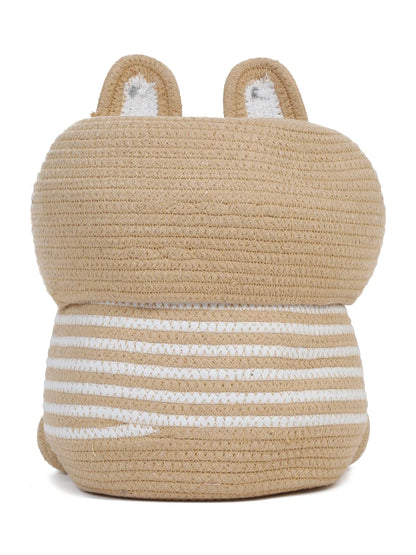 Luxury Bear Face Laundry Hamper Beige Striped Jute Cotton