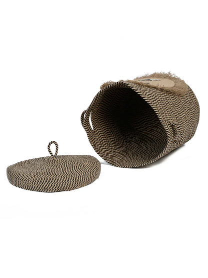 Handwoven jute cotton lion storage hamper