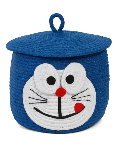 Blue cat face laundry hamper with cartoon motif