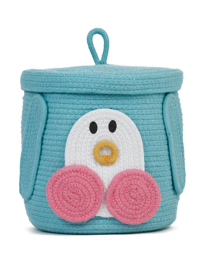 Blue penguin face laundry hamper with cover