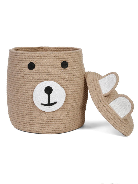 Brown bear face laundry hamper with cover
