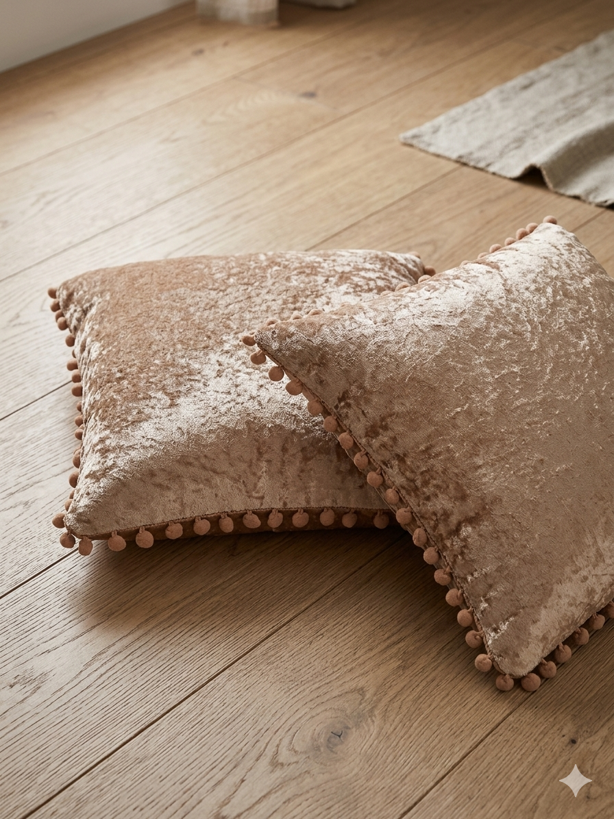 Soft Solid Velvet Cushion Covers Set of 5 with Pom Pom