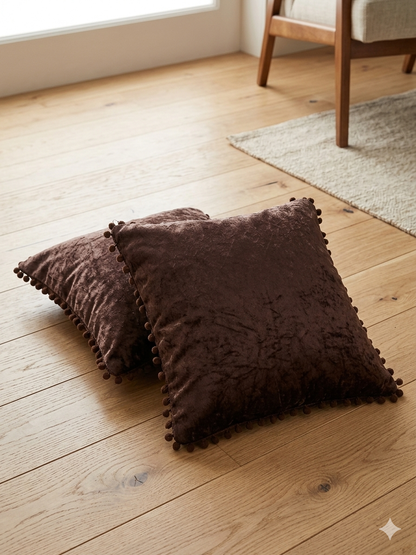 Soft Solid Velvet Cushion Covers Set of 5 with Pom Pom
