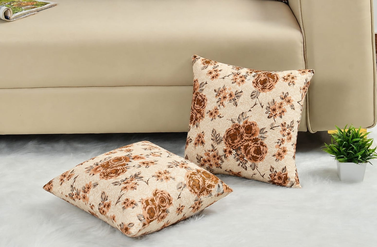 Self Design Jacquard Floral cushion coverS (  16 X 16 :: 24 X 24 INCH )