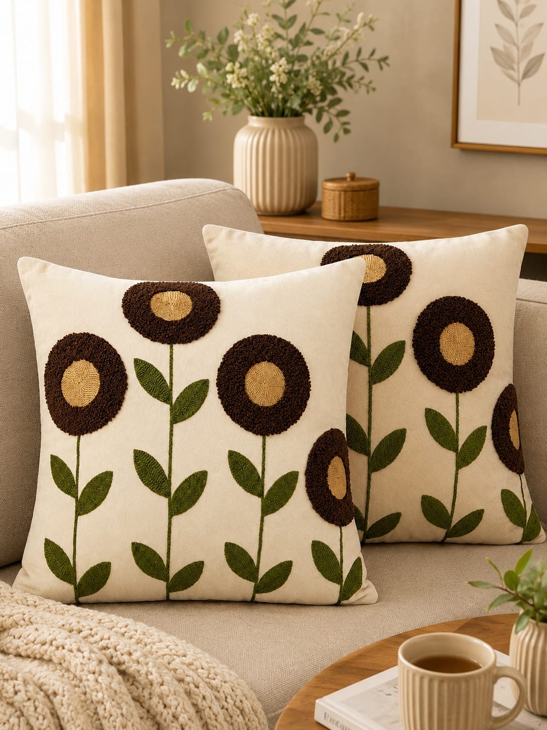 Soft Velvet Traditonal Embroidery Cushion Covers 16 x 16 inches