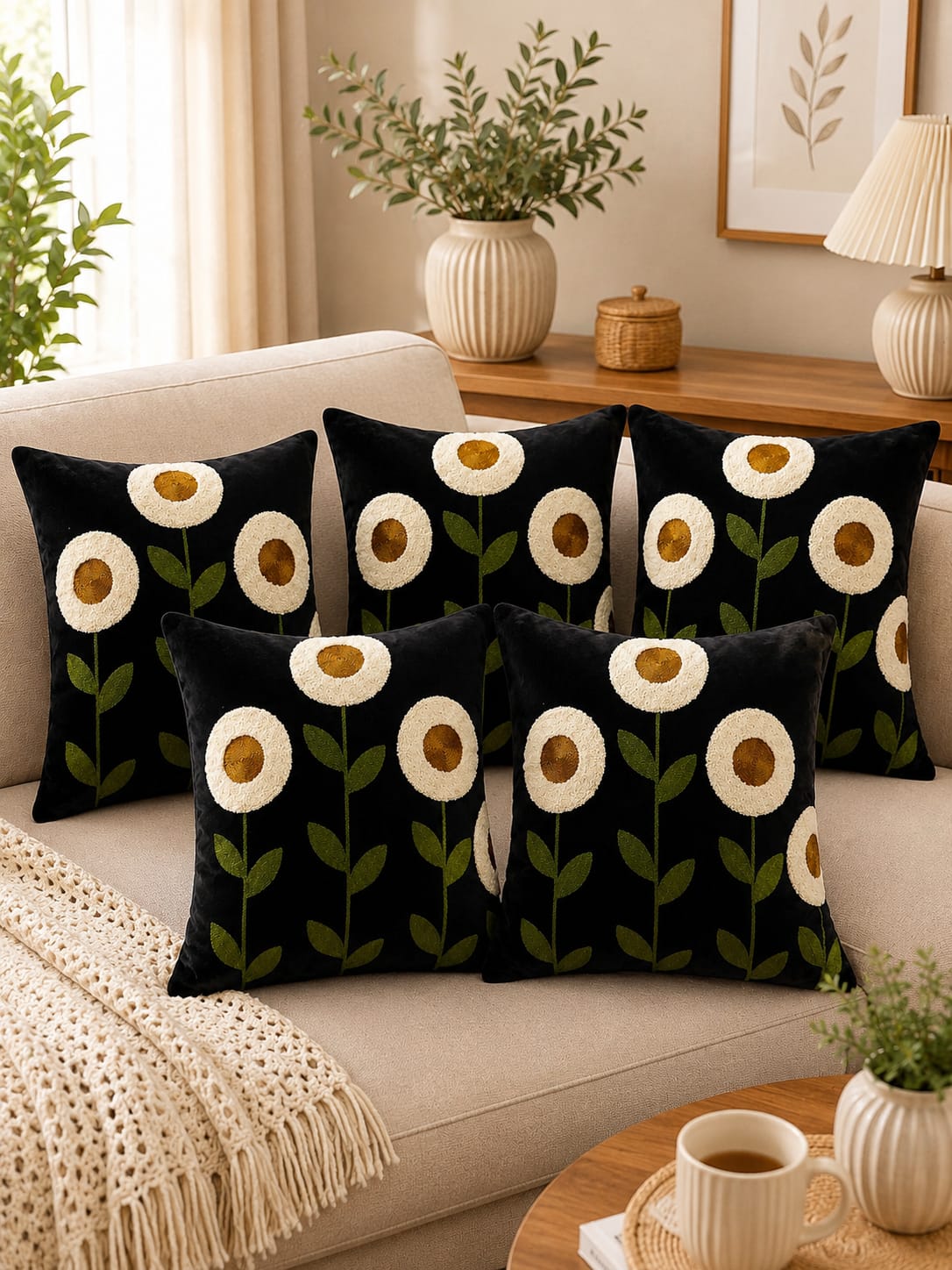 Soft Velvet Traditonal Embroidery Cushion Covers 16 x 16 inches