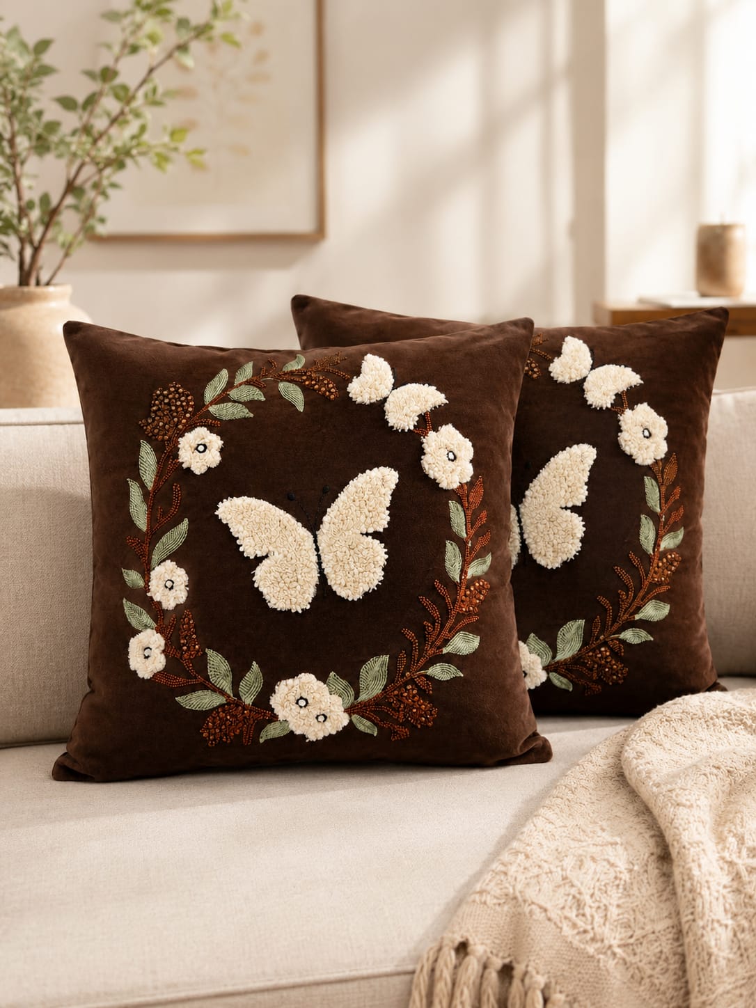 Soft Velvet Traditonal Embroidery Cushion Covers 16 x 16 inches