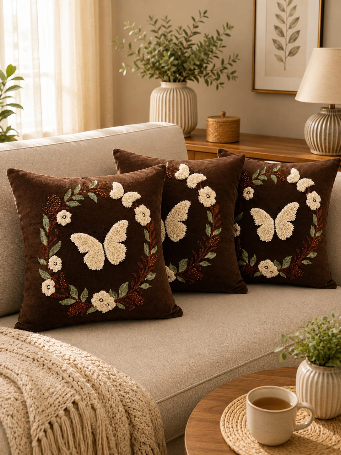 Soft Velvet Traditonal Embroidery Cushion Covers 16 x 16 inches