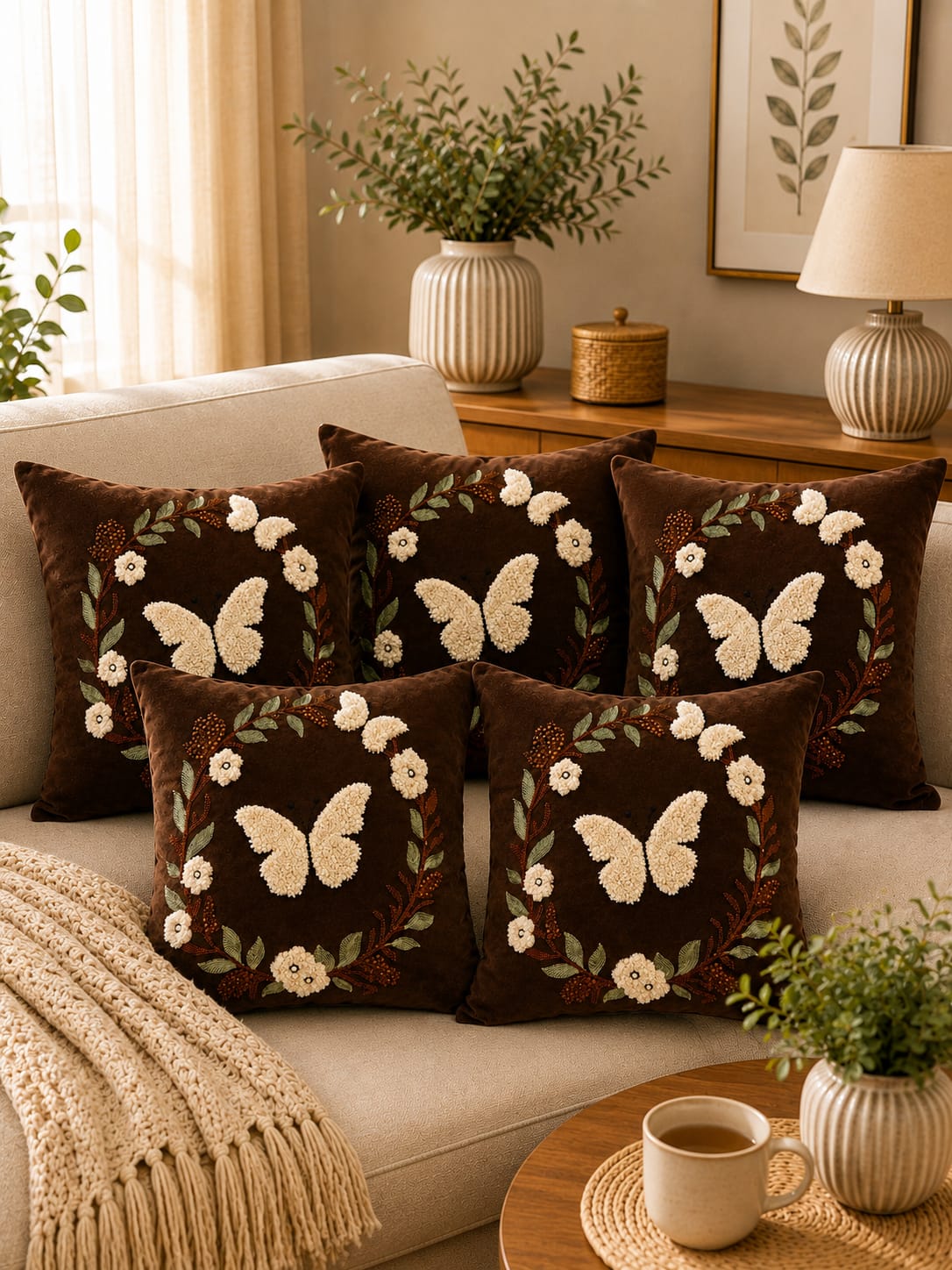 Soft Velvet Traditonal Embroidery Cushion Covers 16 x 16 inches