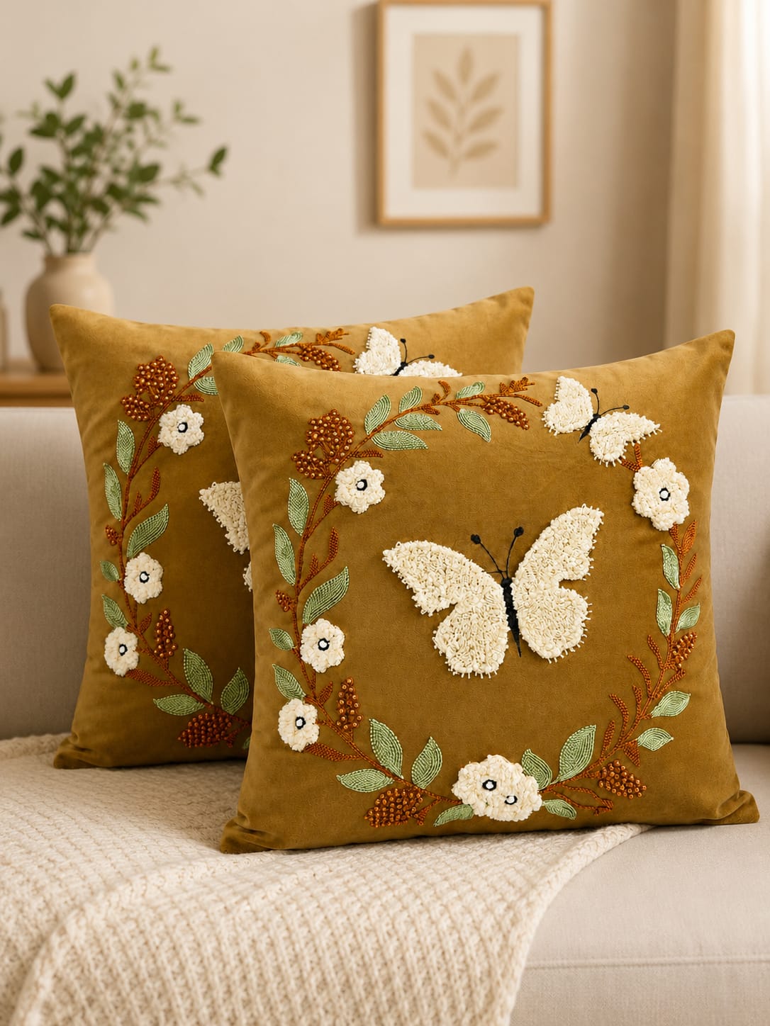 Soft Velvet Traditonal Embroidery Cushion Covers 16 x 16 inches