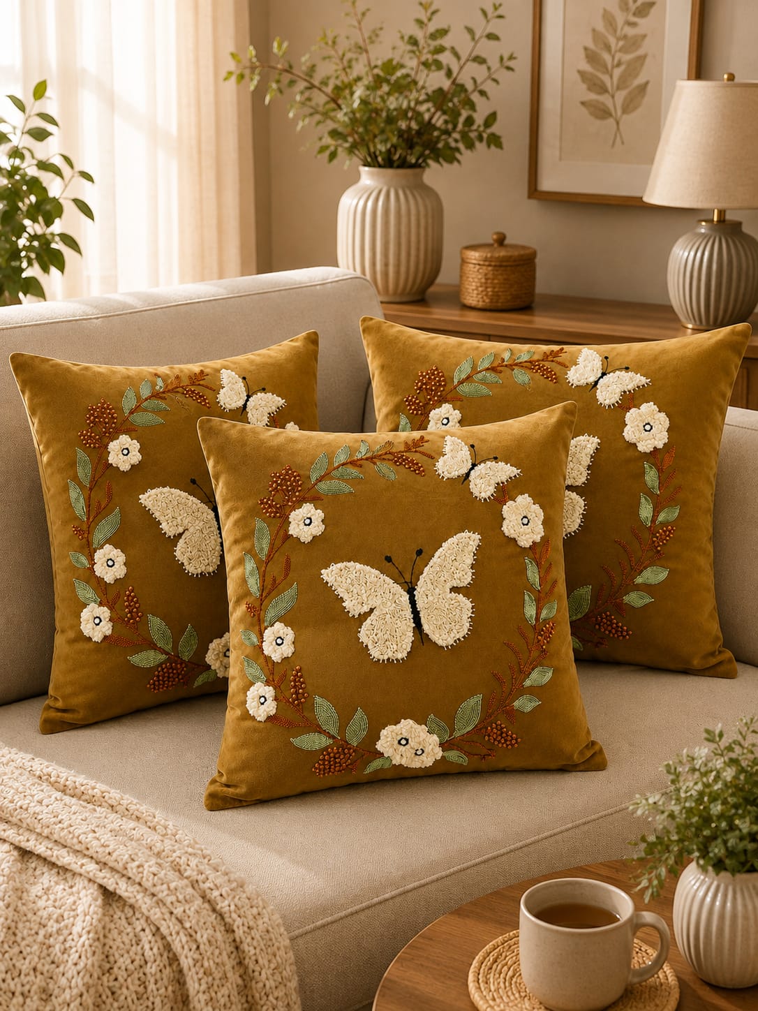 Soft Velvet Traditonal Embroidery Cushion Covers 16 x 16 inches
