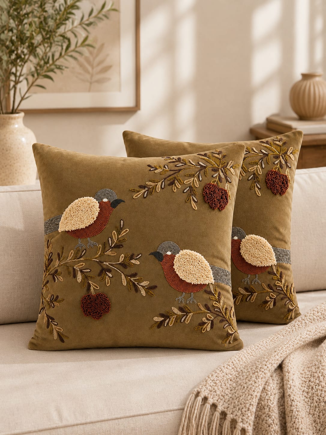 Soft Velvet Traditonal Embroidery Cushion Covers 16 x 16 inches
