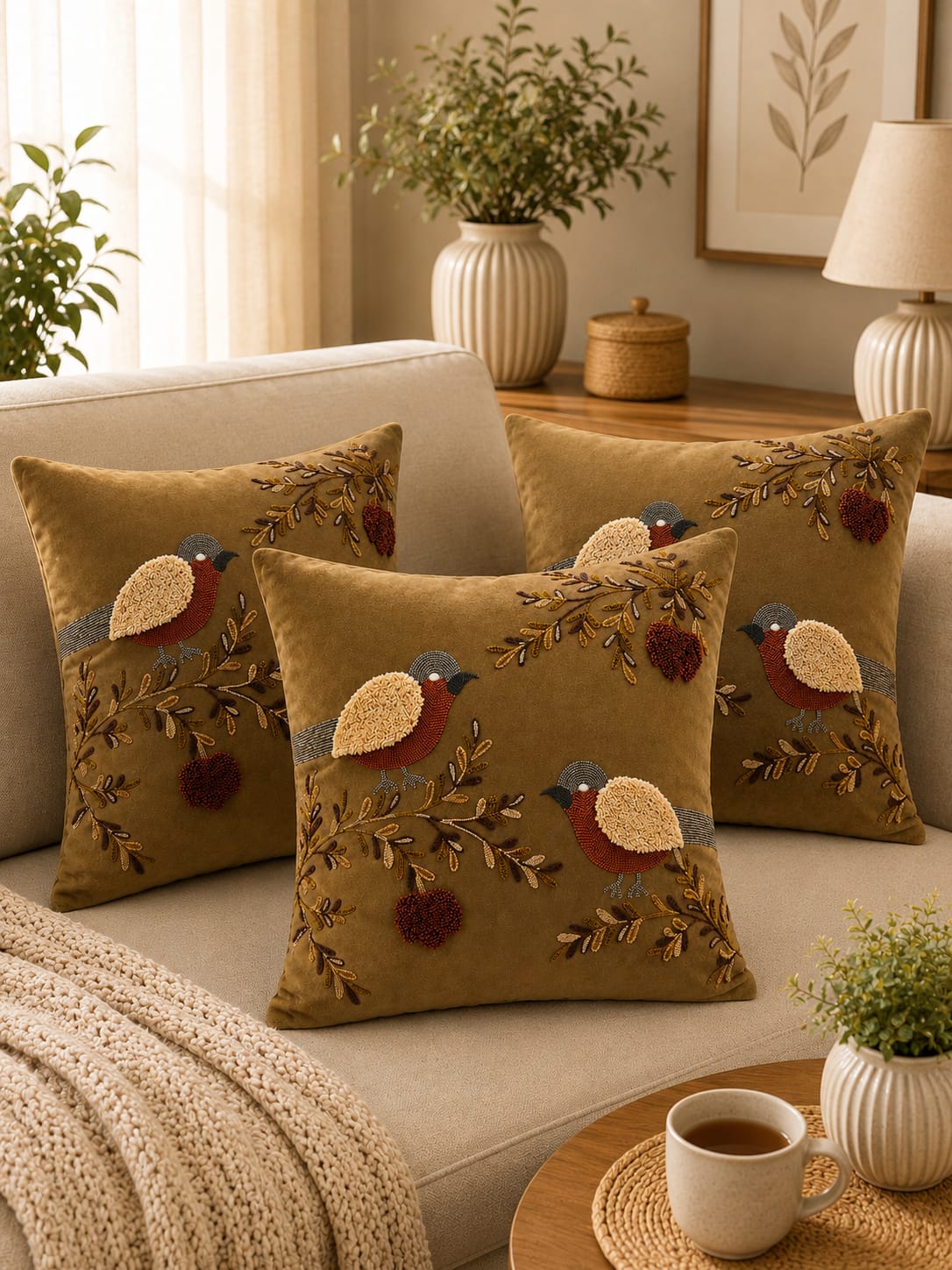 Soft Velvet Traditonal Embroidery Cushion Covers 16 x 16 inches
