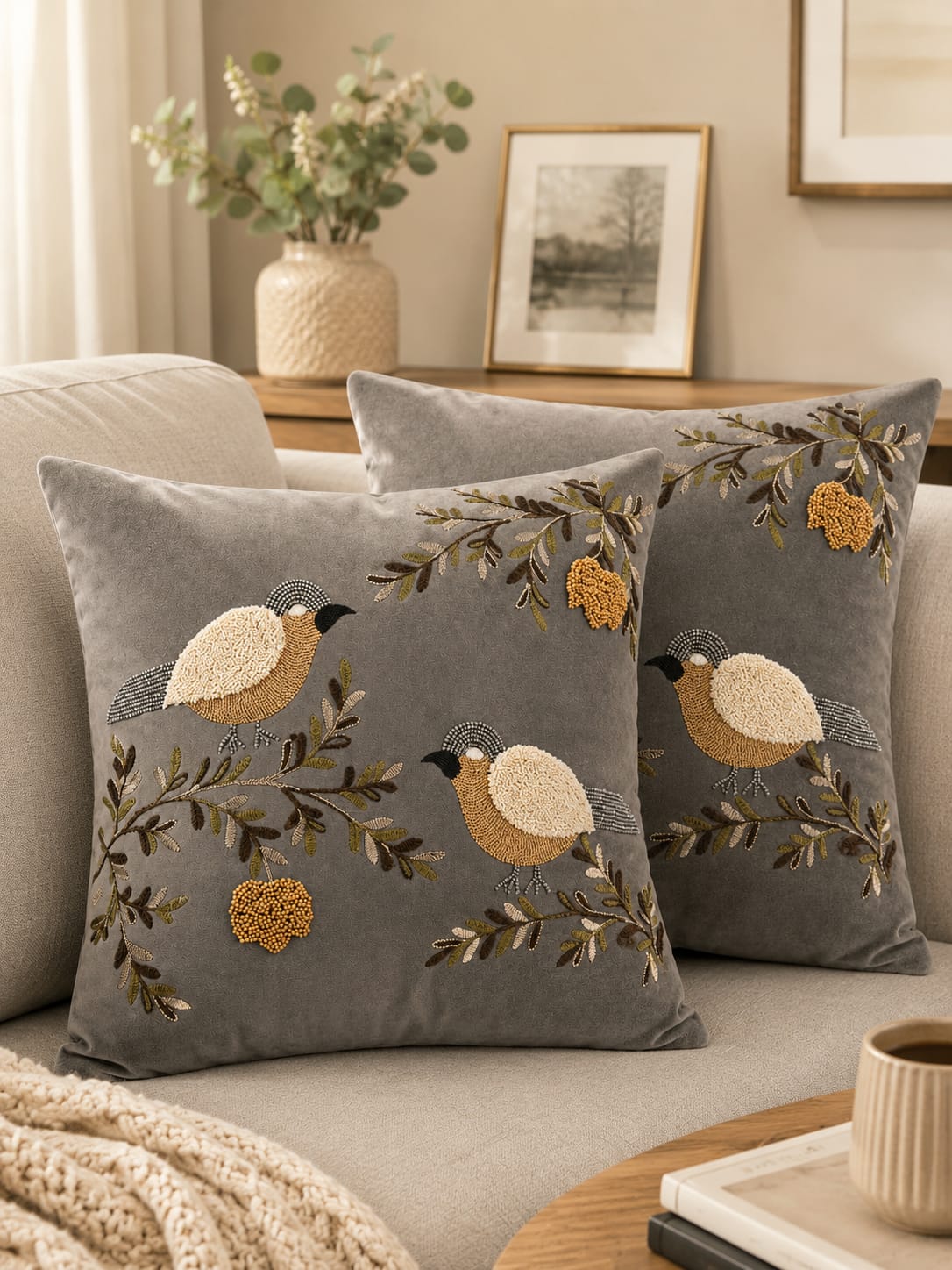 Soft Velvet Traditonal Embroidery Cushion Covers 16 x 16 inches