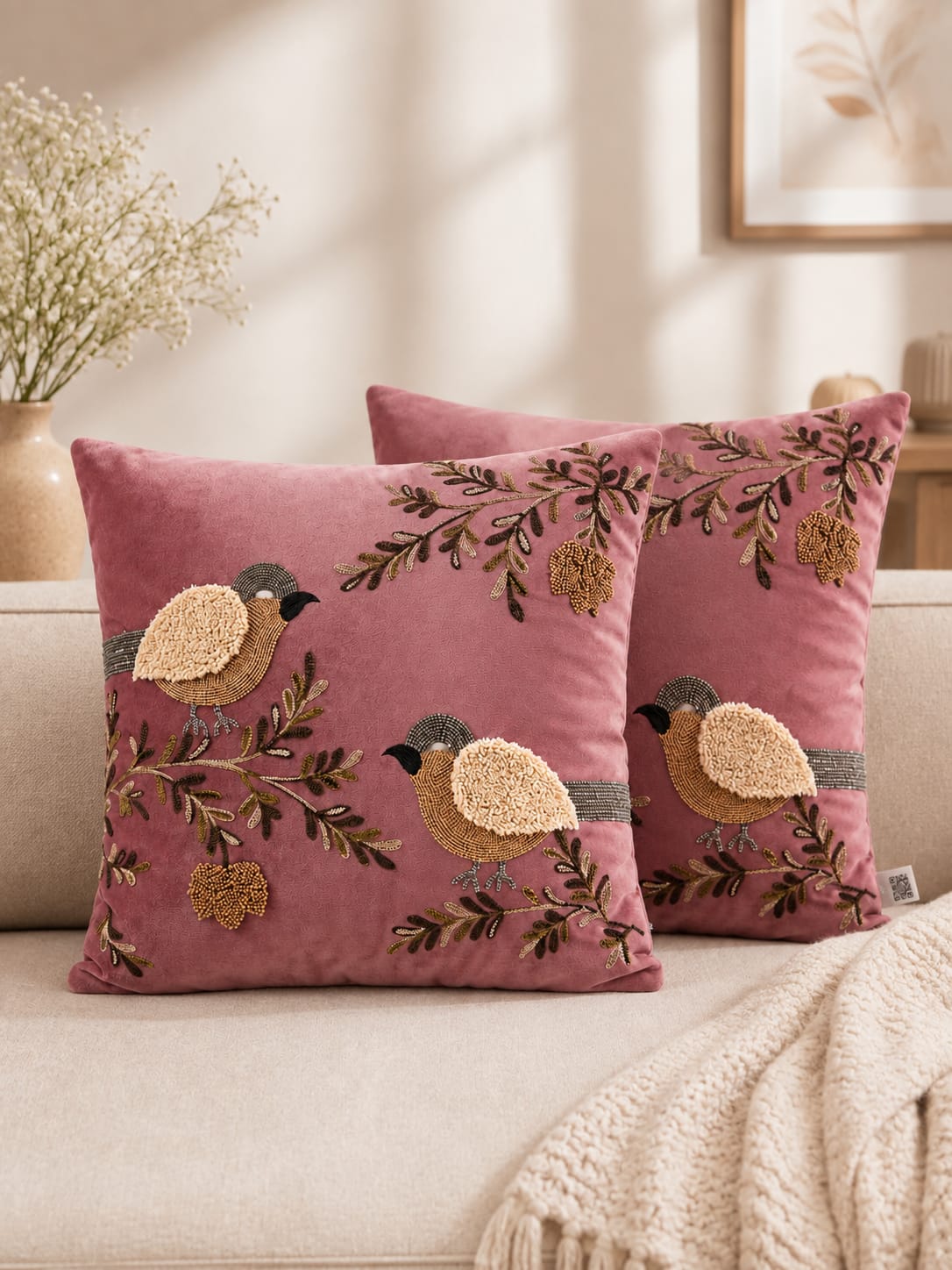 Soft Velvet Traditonal Embroidery Cushion Covers 16 x 16 inches