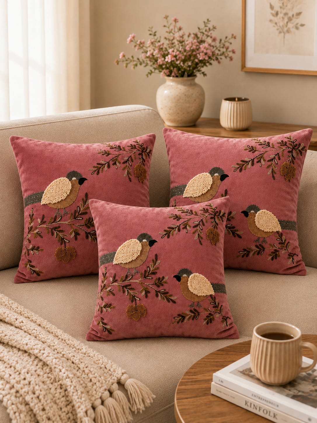 Soft Velvet Traditonal Embroidery Cushion Covers 16 x 16 inches