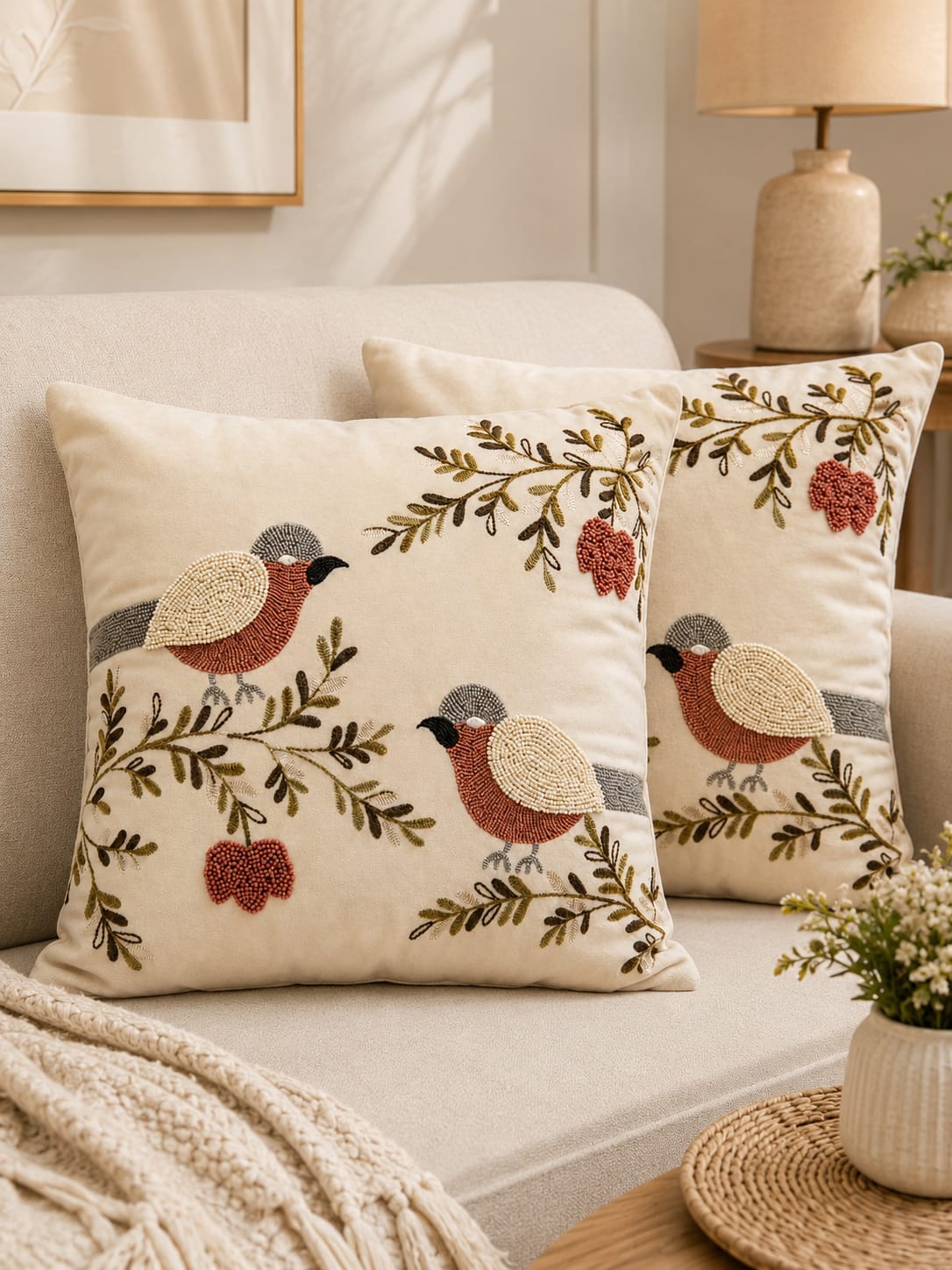 Soft Velvet Traditonal Embroidery Cushion Covers 16 x 16 inches