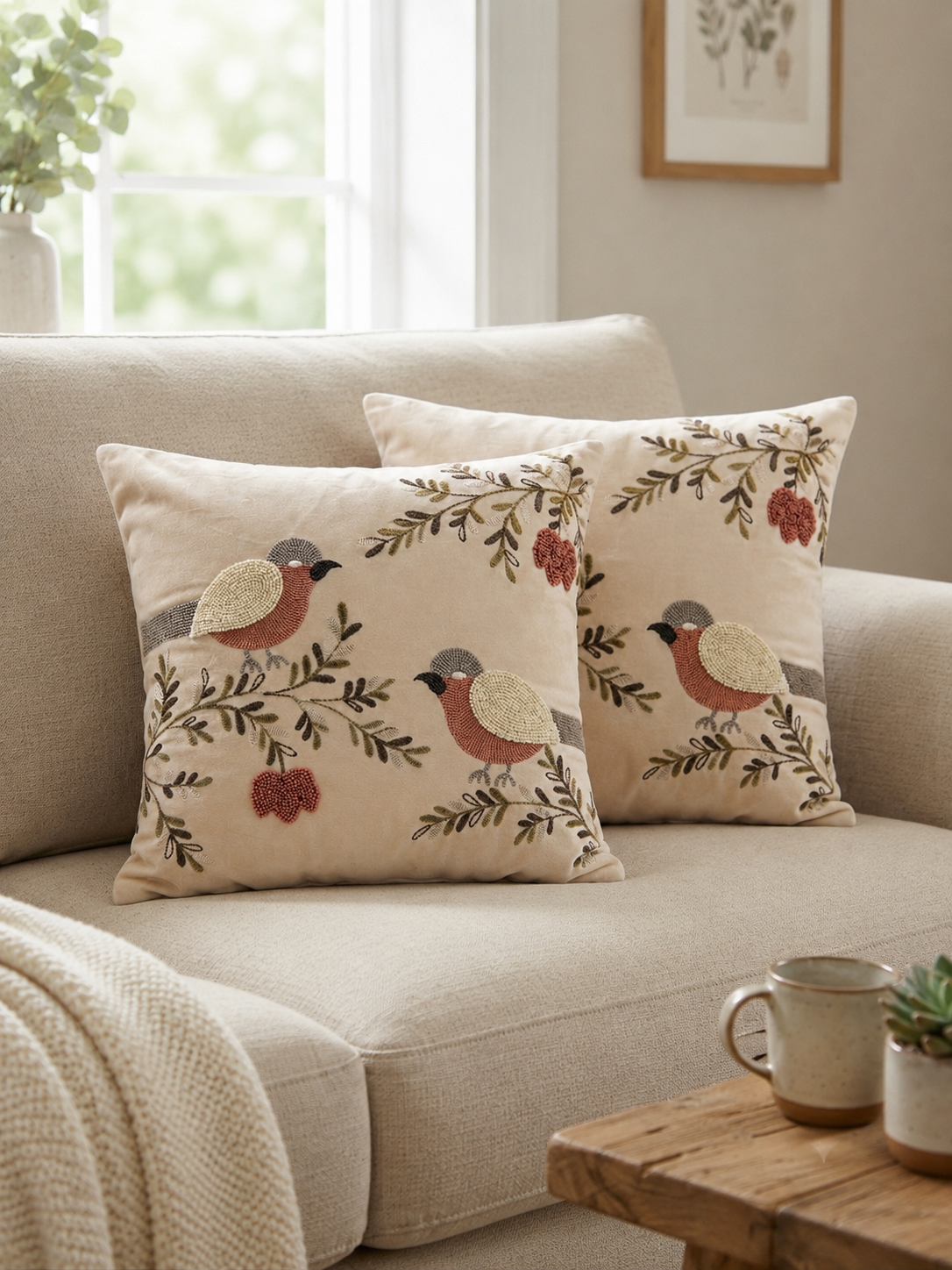 Soft Velvet Traditonal Embroidery Cushion Covers 16 x 16 inches