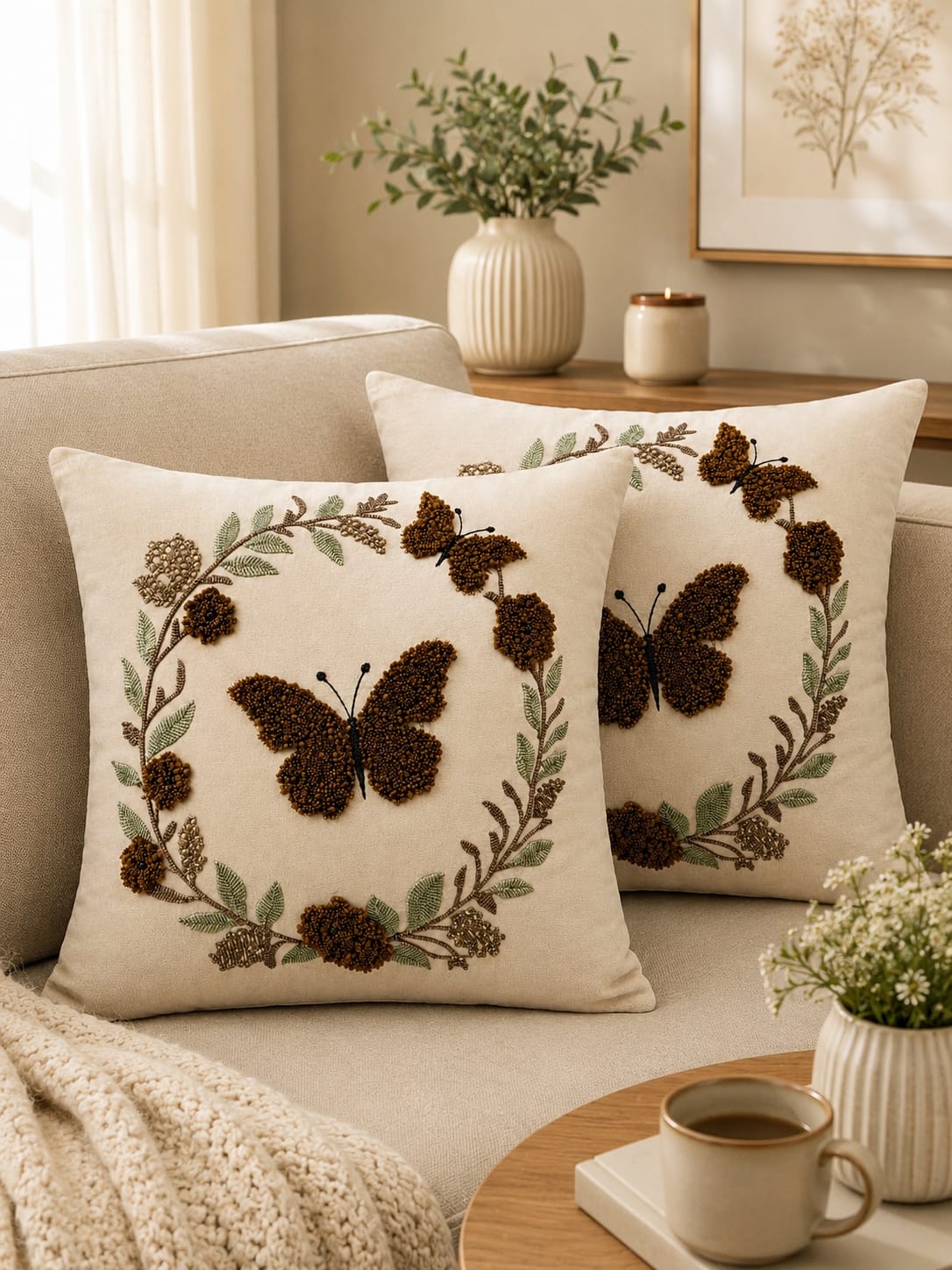 Soft Velvet Traditonal Embroidery Cushion Covers 16 x 16 inches