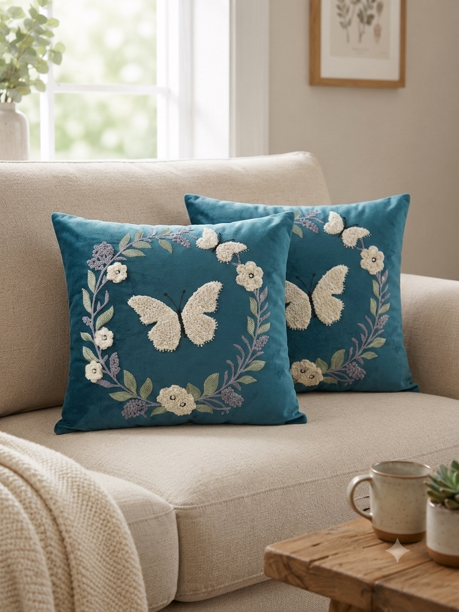 Soft Velvet Traditonal Embroidery Cushion Covers 16 x 16 inches