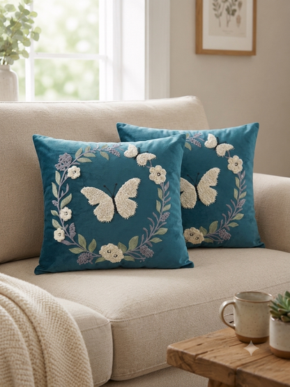 Soft Velvet Traditonal Embroidery Cushion Covers 16 x 16 inches
