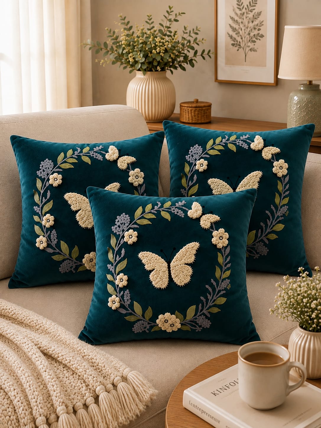 Soft Velvet Traditonal Embroidery Cushion Covers 16 x 16 inches