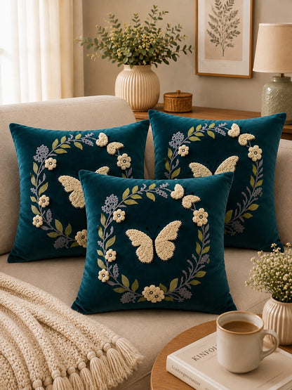 Soft Velvet Traditonal Embroidery Cushion Covers 16 x 16 inches