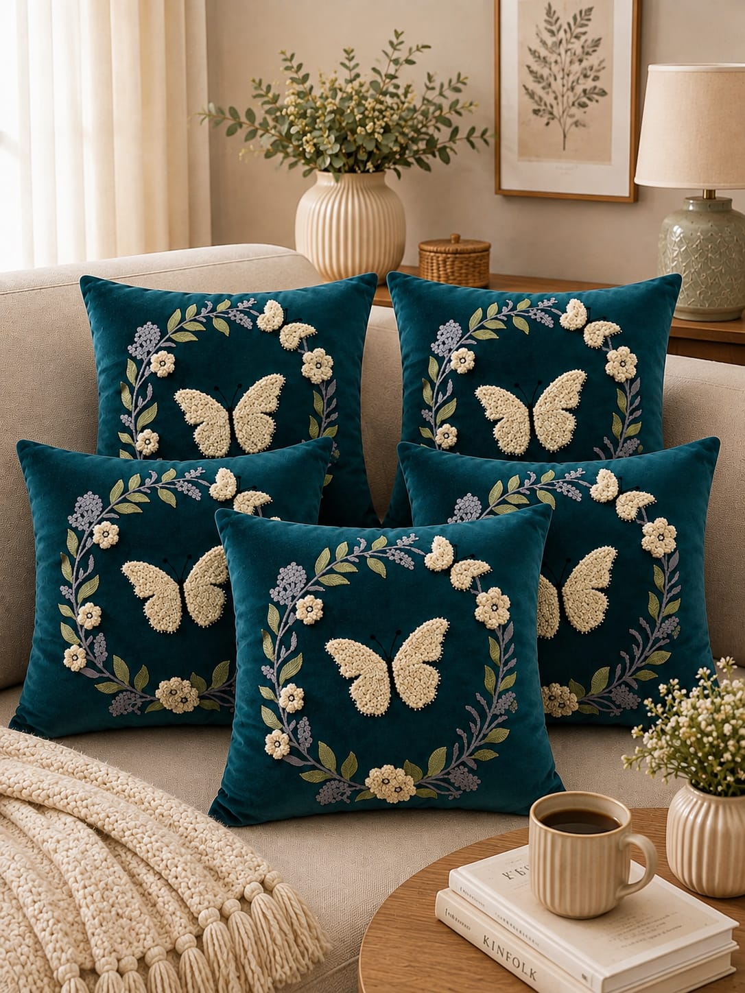 Soft Velvet Traditonal Embroidery Cushion Covers 16 x 16 inches