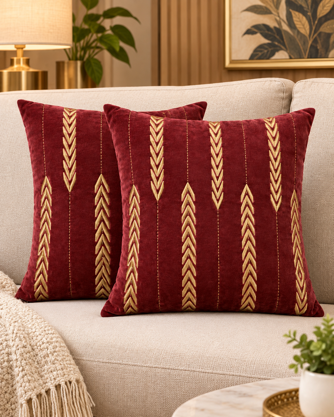 Heavy Zari Embroidery Cushion Cover | 16 x 16 Inch