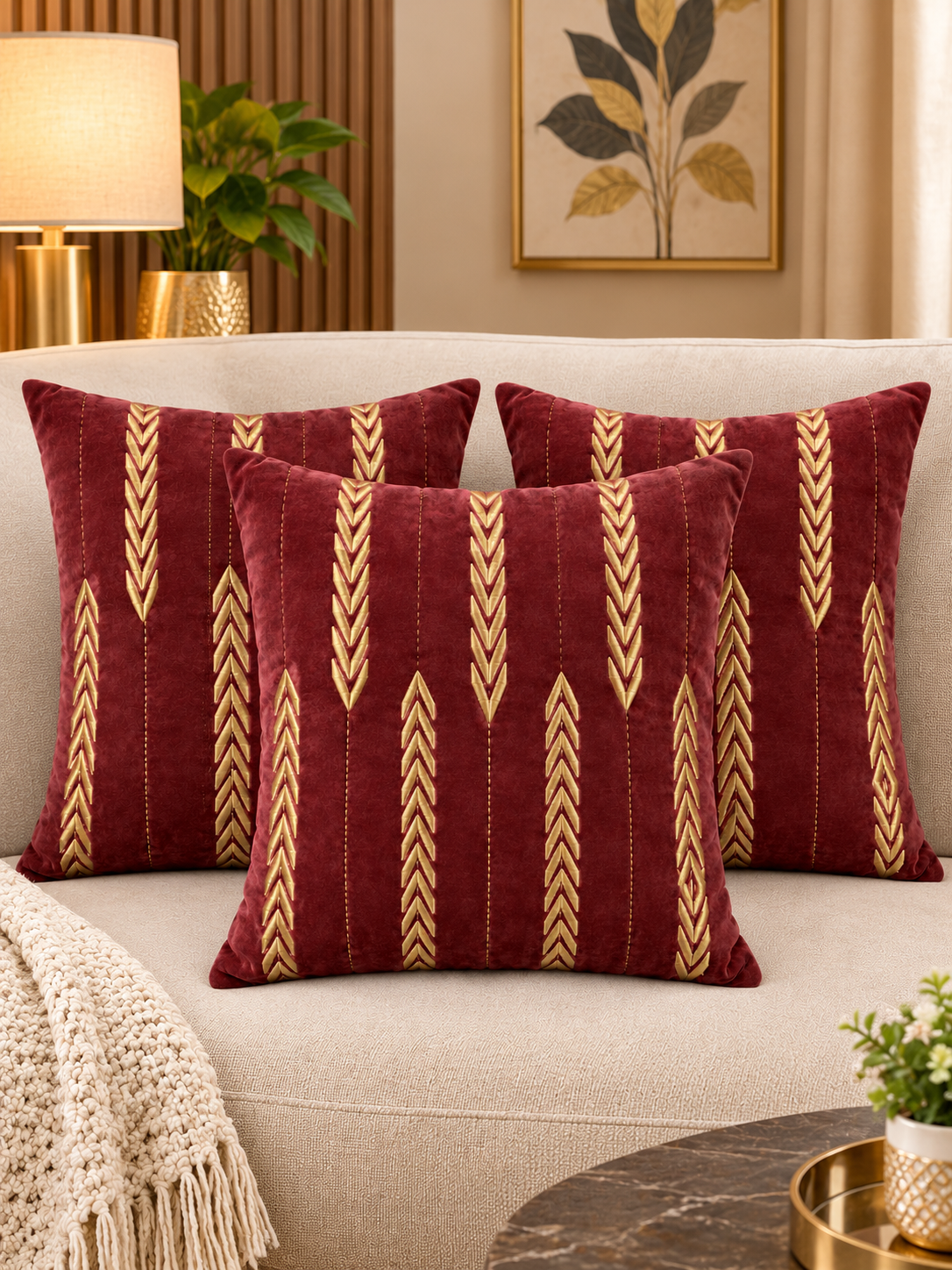 Heavy Zari Embroidery Cushion Cover | 16 x 16 Inch