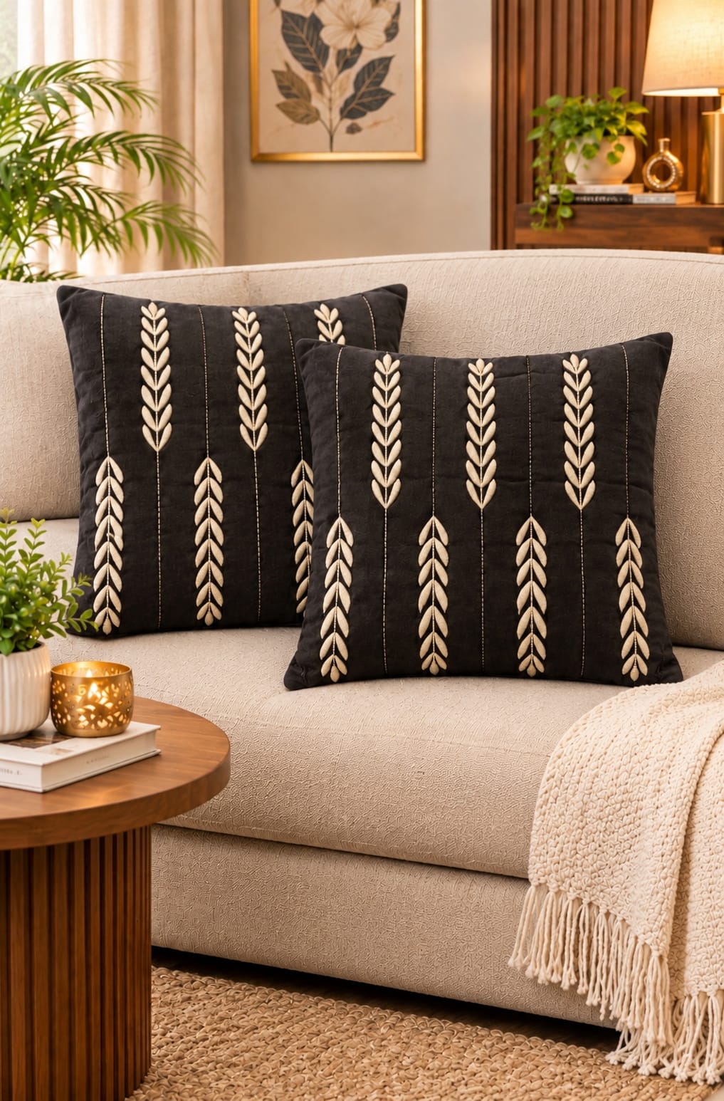 Heavy Zari Embroidery Cushion Cover | 16 x 16 Inch