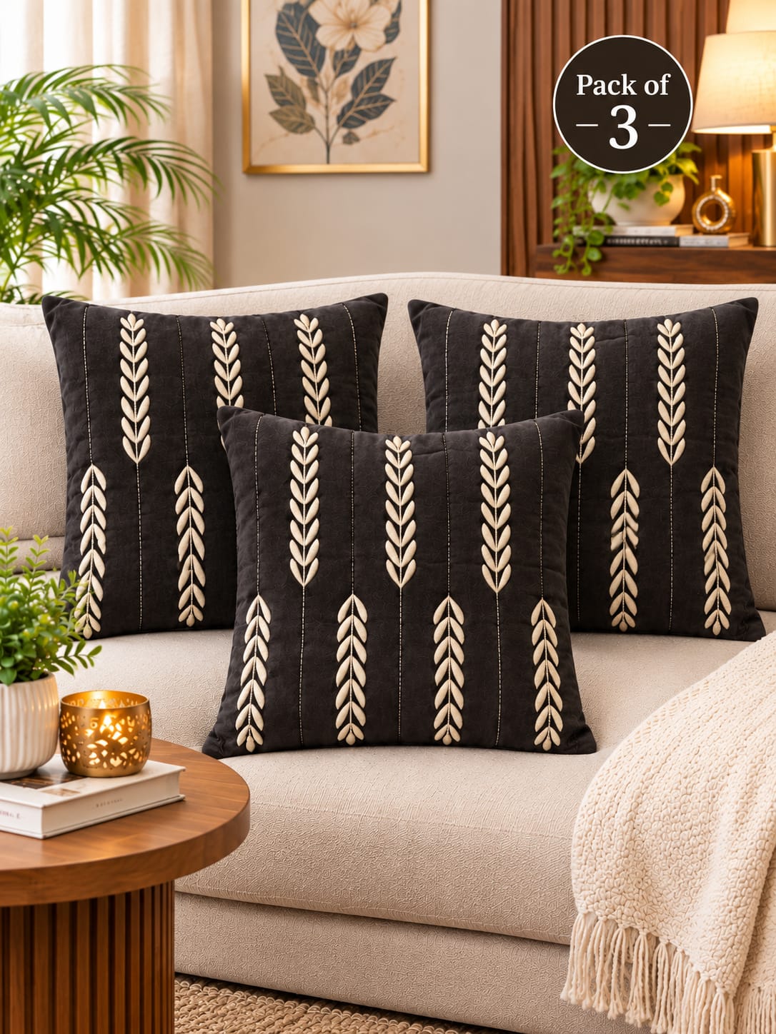 Heavy Zari Embroidery Cushion Cover | 16 x 16 Inch
