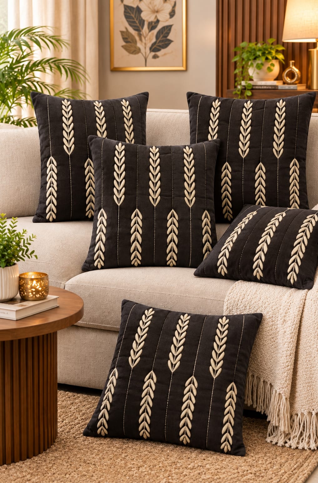 Heavy Zari Embroidery Cushion Cover | 16 x 16 Inch