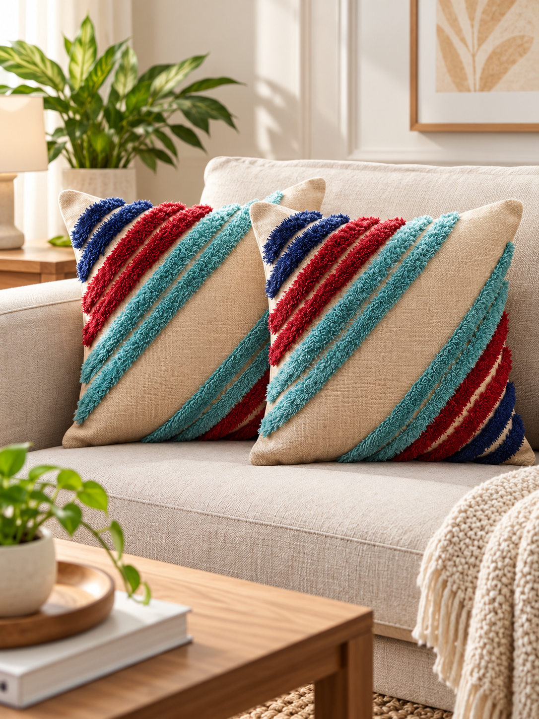 Slub Cotton & Taffeta Cushion Covers 16 x 16 Inch