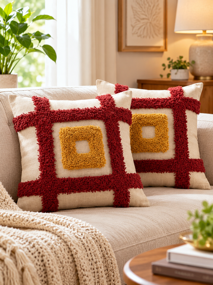 Slub Cotton & Taffeta Cushion Covers 16 x 16 Inch